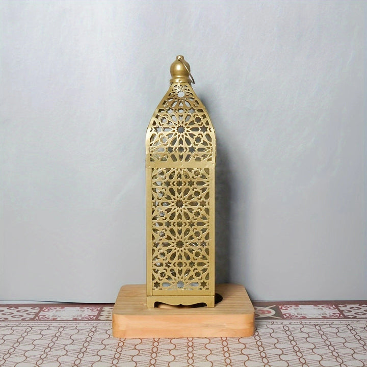 Contemporary Boho Battery Iron Hollowed Lantern Candlestick Decorative LED Table Lamp Night Light For Bedroom