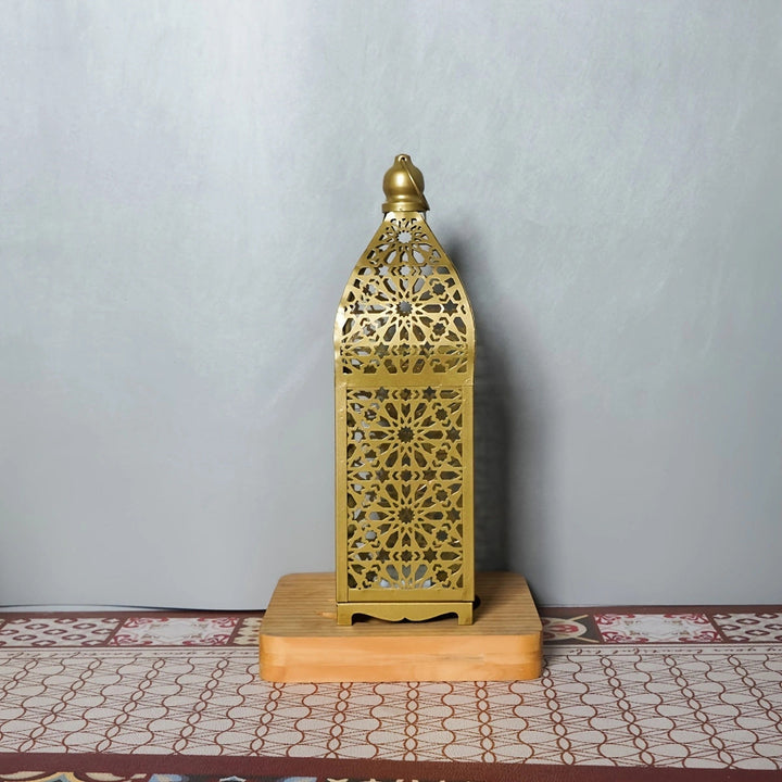 Contemporary Boho Battery Iron Hollowed Lantern Candlestick Decorative LED Table Lamp Night Light For Bedroom