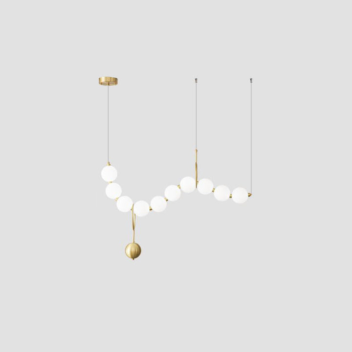 Contemporary Nordic Copper Acrylic Bead Pearl Necklace LED Chandeliers Island Light For Living Room