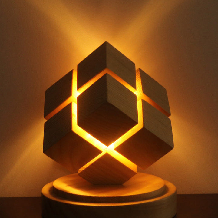 Contemporary Creative Battery Wood Magic Cube LED Table Lamp Night Light For Bedroom