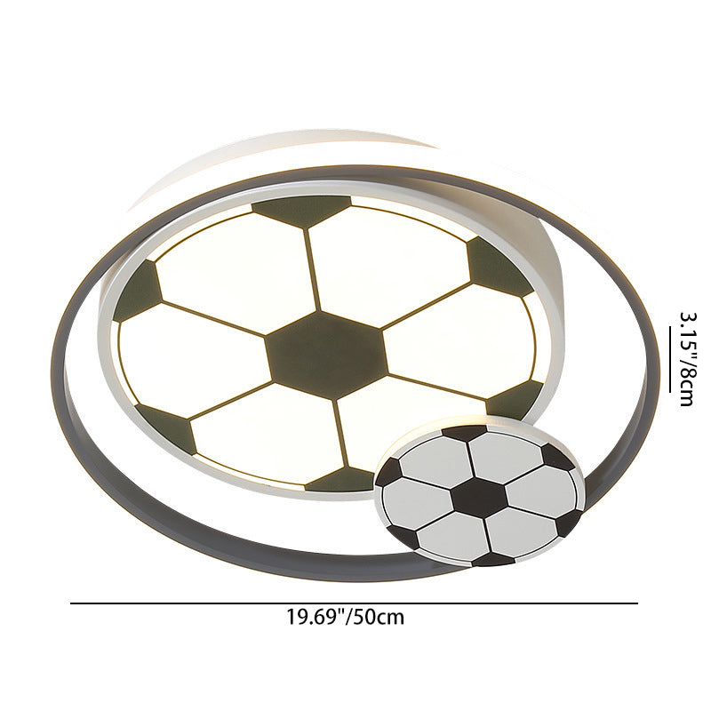 Contemporary Creative Kids Soccer Sport Round Iron Acrylic LED Flush Mount Ceiling Light For Bedroom