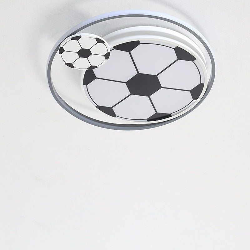 Contemporary Creative Kids Soccer Sport Round Iron Acrylic LED Flush Mount Ceiling Light For Bedroom