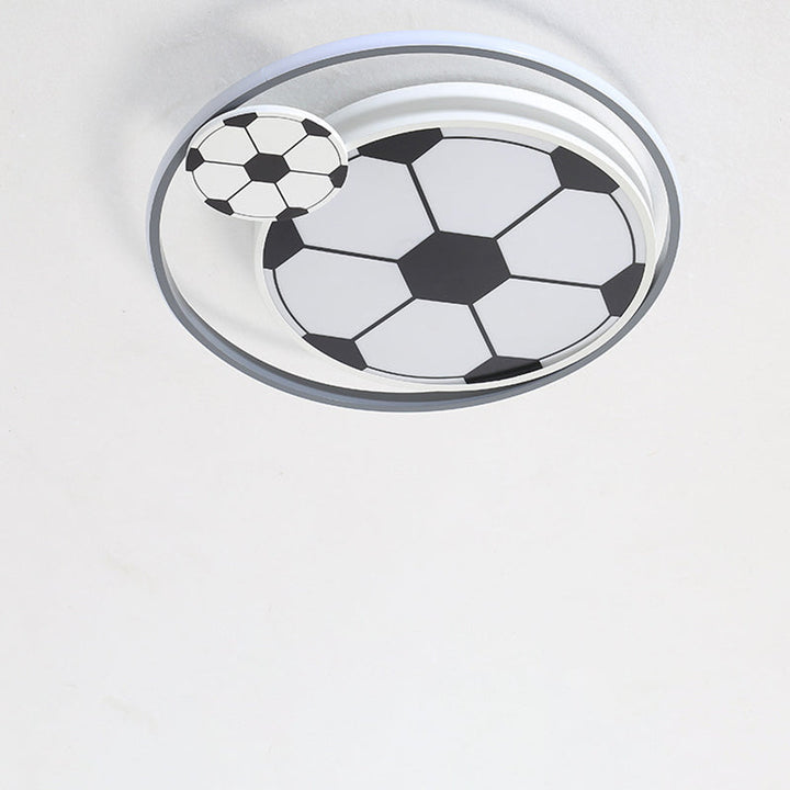 Contemporary Creative Kids Soccer Sport Round Iron Acrylic LED Flush Mount Ceiling Light For Bedroom