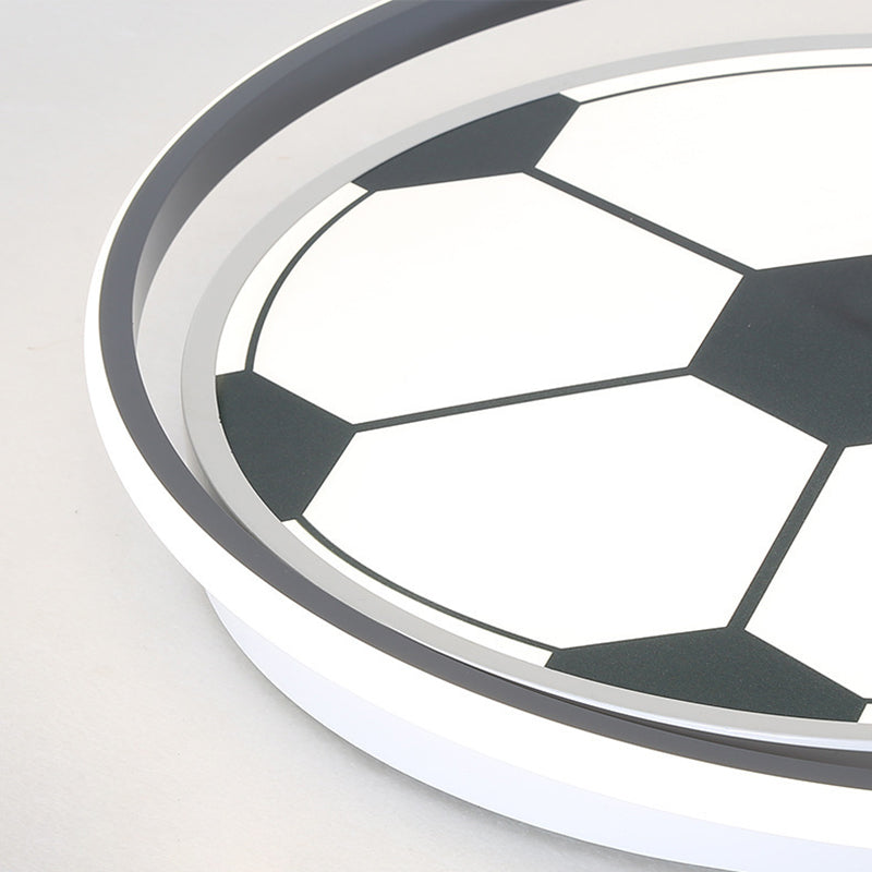 Contemporary Creative Kids Soccer Sport Round Iron Acrylic LED Flush Mount Ceiling Light For Bedroom