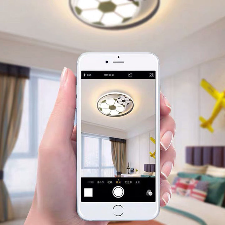 Contemporary Creative Kids Soccer Sport Round Iron Acrylic LED Flush Mount Ceiling Light For Bedroom