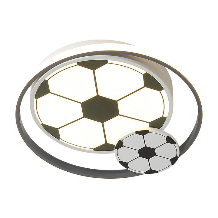 Contemporary Creative Kids Soccer Sport Round Iron Acrylic LED Flush Mount Ceiling Light For Bedroom