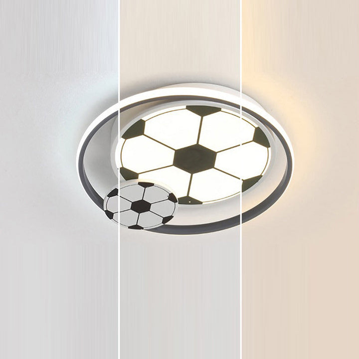 Contemporary Creative Kids Soccer Sport Round Iron Acrylic LED Flush Mount Ceiling Light For Bedroom