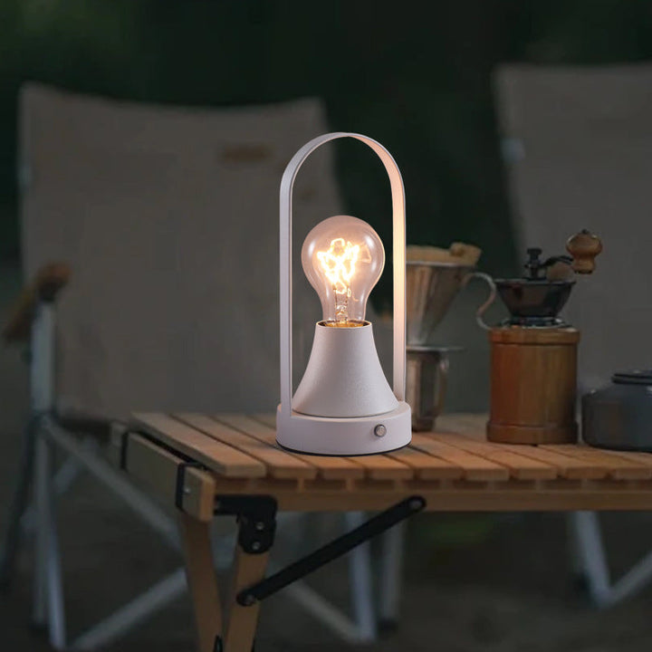 Contemporary Retro Rechargeable USB Iron Aluminum Bulb Portable 1-Light Table Lamp Night Light For Bedside