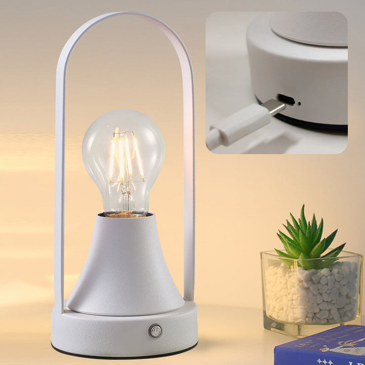 Contemporary Retro Rechargeable USB Iron Aluminum Bulb Portable 1-Light Table Lamp Night Light For Bedside