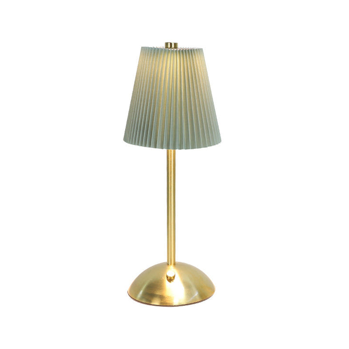 Contemporary Scandinavian Rechargeable Fabric Iron Pleated Cylinder LED Table Lamp For Bedside