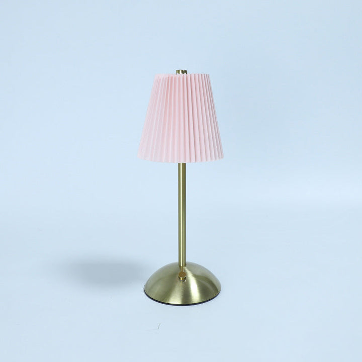 Contemporary Scandinavian Rechargeable Fabric Iron Pleated Cylinder LED Table Lamp For Bedside