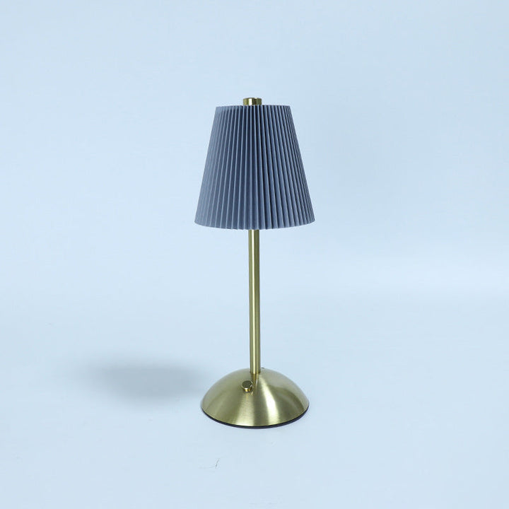 Contemporary Scandinavian Rechargeable Fabric Iron Pleated Cylinder LED Table Lamp For Bedside