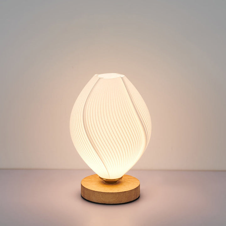 Contemporary Nordic Wood PLA ABS Bud Tulip Mango Striped 1-Light Table Lamp Night Light For Bedside