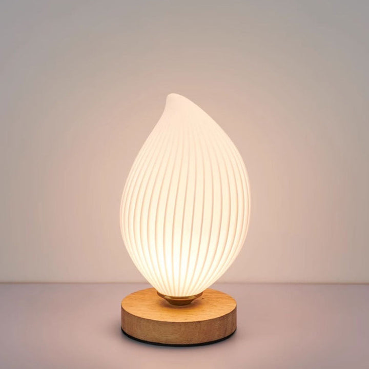 Contemporary Nordic Wood PLA ABS Bud Tulip Mango Striped 1-Light Table Lamp Night Light For Bedside