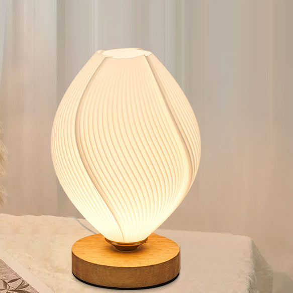 Contemporary Nordic Wood PLA ABS Bud Tulip Mango Striped 1-Light Table Lamp Night Light For Bedside