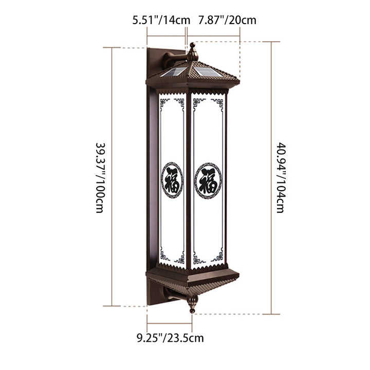 Traditional Chinese Waterproof ABS Aluminum Glass Rectangular Happiness Wealth Pattern LED Wall Sconce Lamp For Outdoor Patio