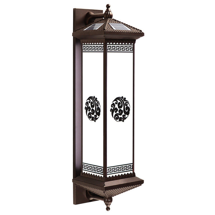 Traditional Chinese Solar Waterproof ABS Aluminum Glass Rectangular Happiness Wealth Pattern LED Wall Sconce Lamp For Outdoor Patio
