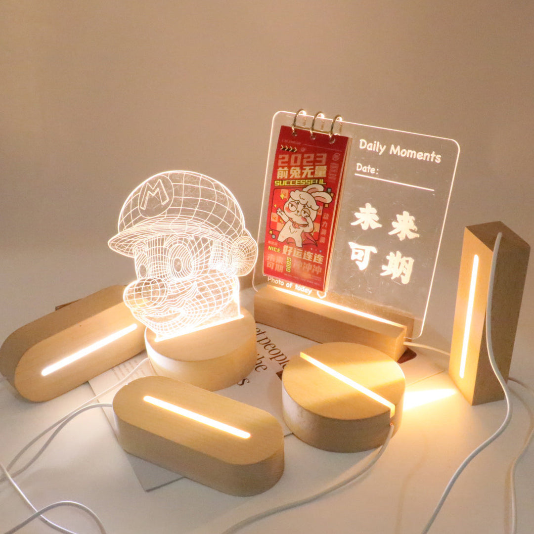 Contemporary Creative Rechargeable Solid Wood Round Rectangular Elliptical LED Table Lamp Night Light For Bedroom