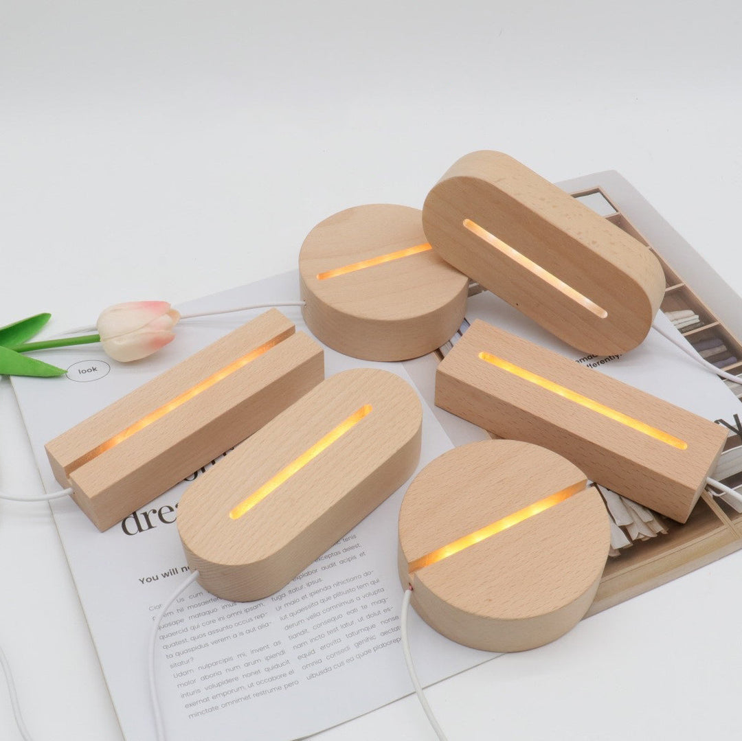 Contemporary Creative Rechargeable Solid Wood Round Rectangular Elliptical LED Table Lamp Night Light For Bedroom