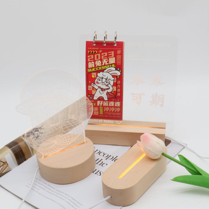 Contemporary Creative Rechargeable Solid Wood Round Rectangular Elliptical LED Table Lamp Night Light For Bedroom