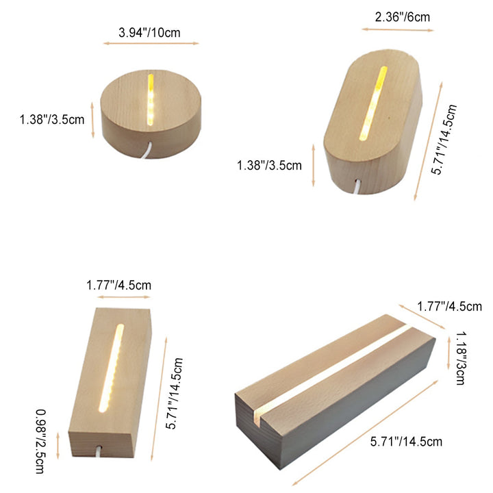 Contemporary Creative Rechargeable Solid Wood Round Rectangular Elliptical LED Table Lamp Night Light For Bedroom
