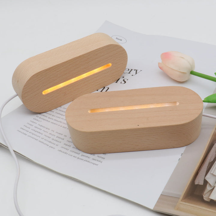 Contemporary Creative Rechargeable Solid Wood Round Rectangular Elliptical LED Table Lamp Night Light For Bedroom