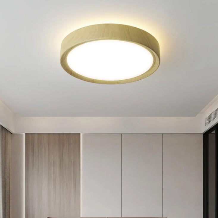 Modern Simple Wood Grain Round Iron LED Flush Mount Ceiling Light