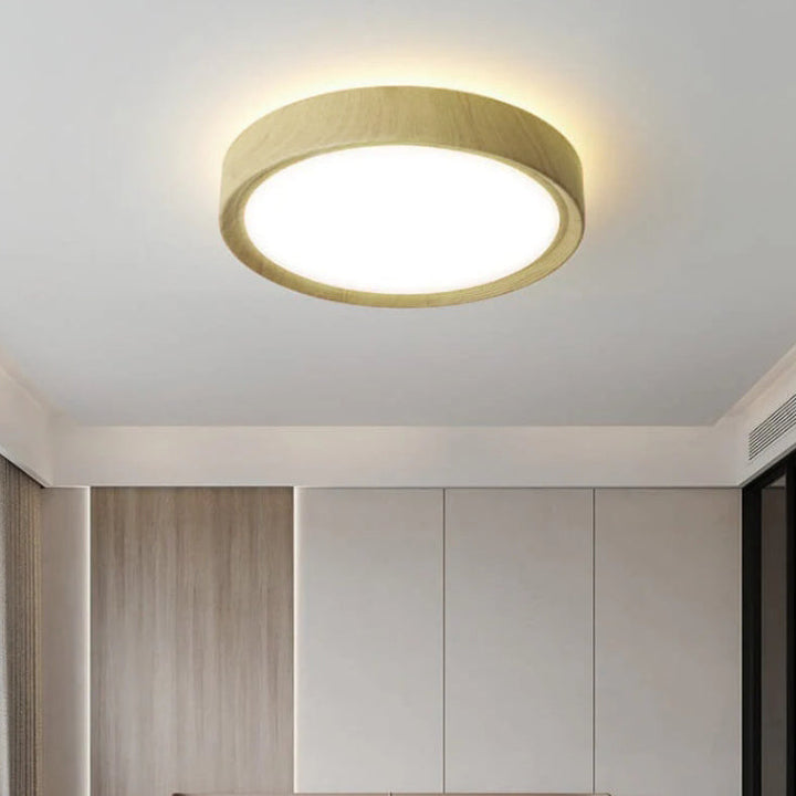 Modern Simple Wood Grain Round Iron LED Flush Mount Ceiling Light