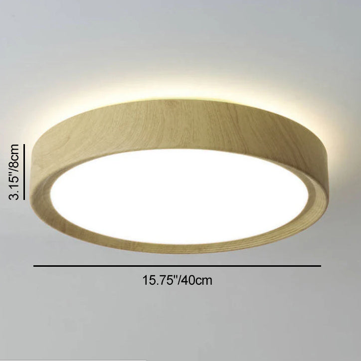 Modern Simple Wood Grain Round Iron LED Flush Mount Ceiling Light