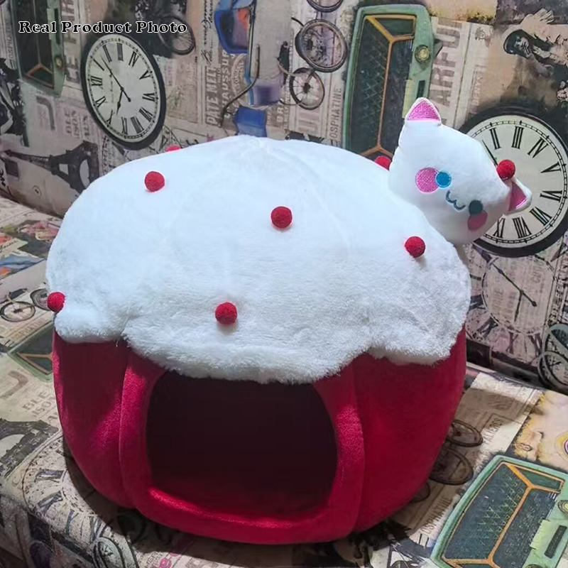 Contemporary Creative Cylindrical Cake-Shaped Velvet Sponge Cat Bed For Living Room