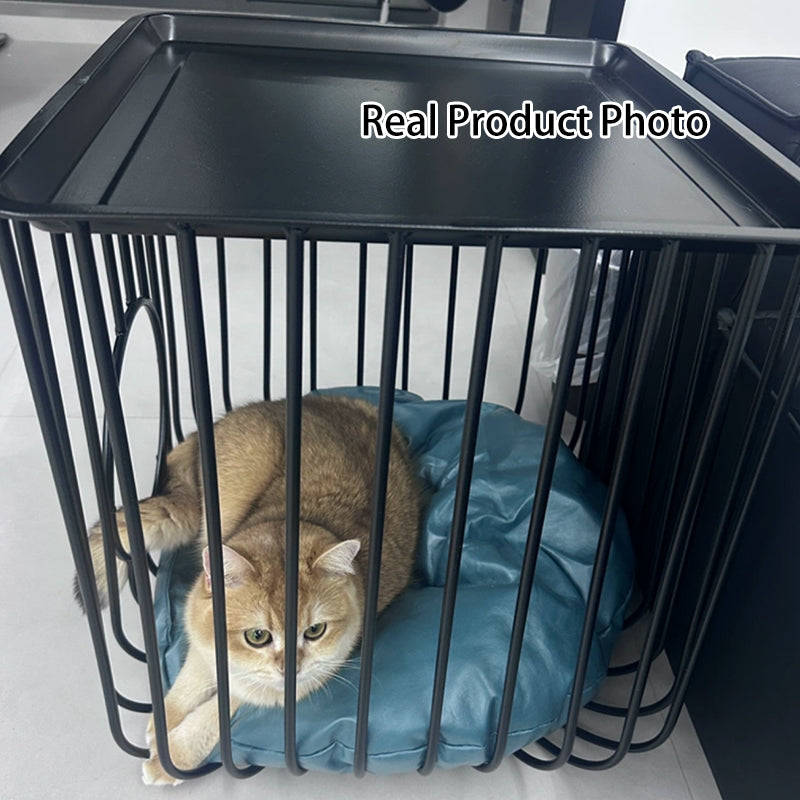 Modern Minimalist Cylindrical Rectangular Hollow Design Iron Tech Fabric Cat Bed For Bedroom
