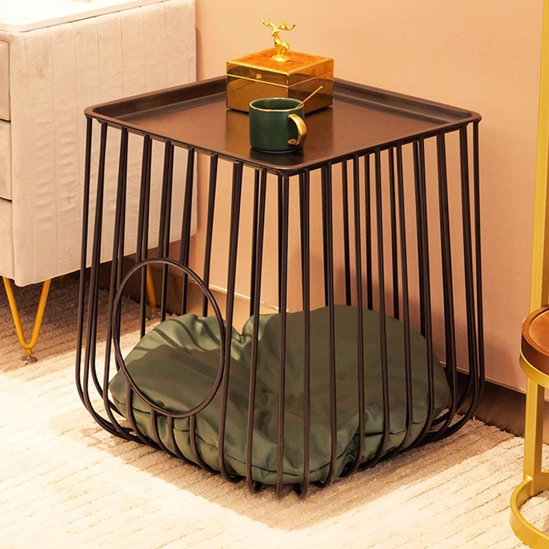 Modern Minimalist Cylindrical Rectangular Hollow Design Iron Tech Fabric Cat Bed For Bedroom