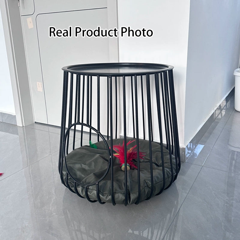Modern Minimalist Cylindrical Rectangular Hollow Design Iron Tech Fabric Cat Bed For Bedroom