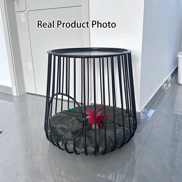 Modern Minimalist Cylindrical Rectangular Hollow Design Iron Tech Fabric Cat Bed For Bedroom
