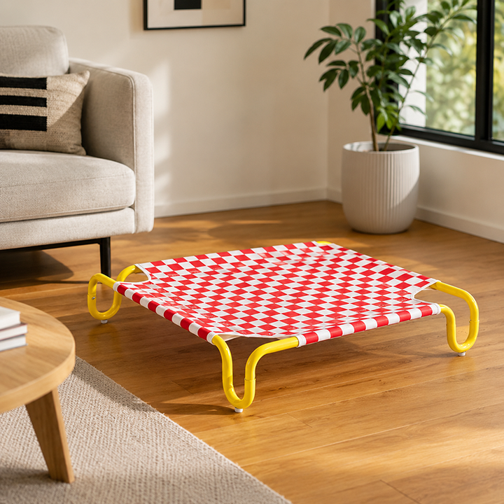 Contemporary Creative Square Checkered Design Oxford Fabric Iron Cat Bed &amp; Dog Bed For Bedroom