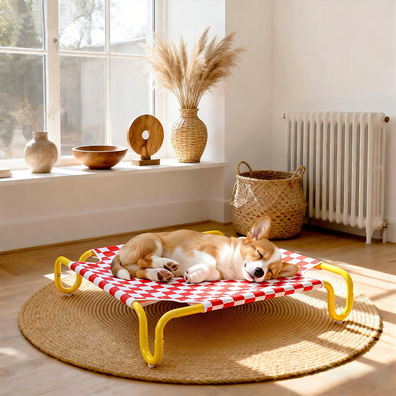 Contemporary Creative Square Checkered Design Oxford Fabric Iron Cat Bed &amp; Dog Bed For Bedroom