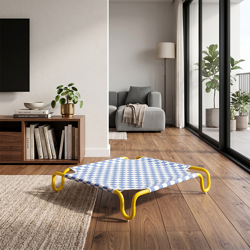 Contemporary Creative Square Checkered Design Oxford Fabric Iron Cat Bed &amp; Dog Bed For Bedroom