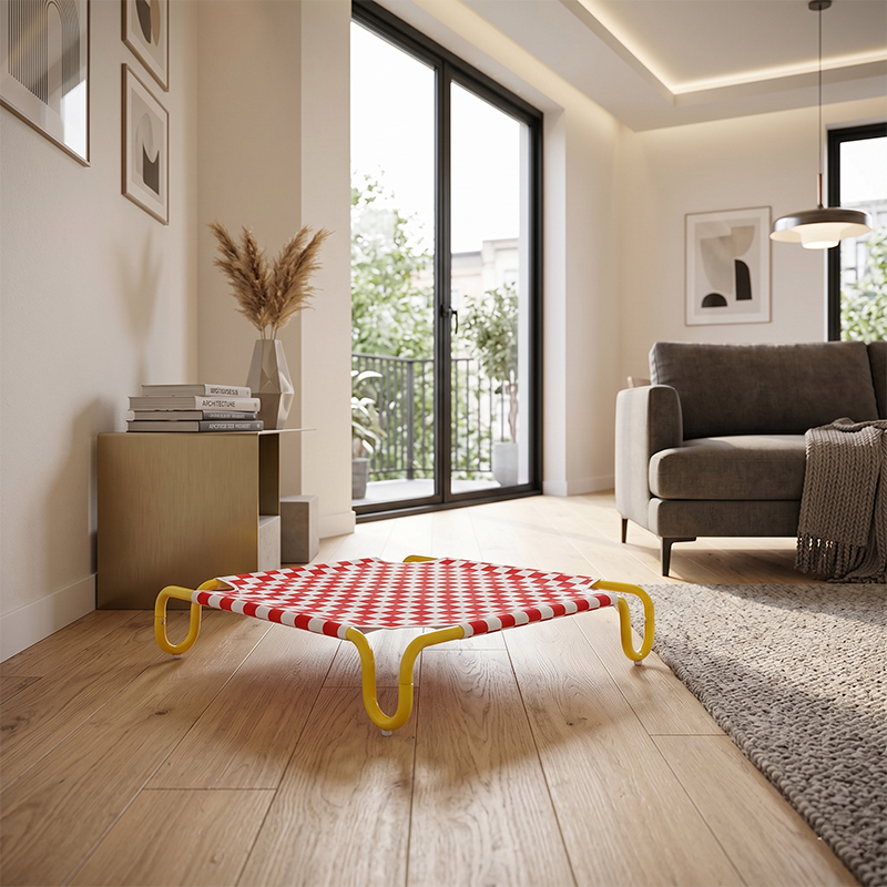 Contemporary Creative Square Checkered Design Oxford Fabric Iron Cat Bed &amp; Dog Bed For Bedroom