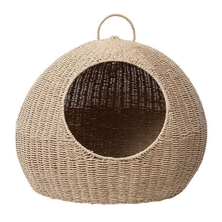Modern Minimalist Round Spherical Paper Rope Iron Handle Cat Bed For Bedroom