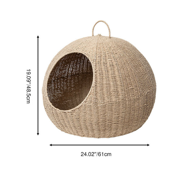 Modern Minimalist Round Spherical Paper Rope Iron Handle Cat Bed For Bedroom