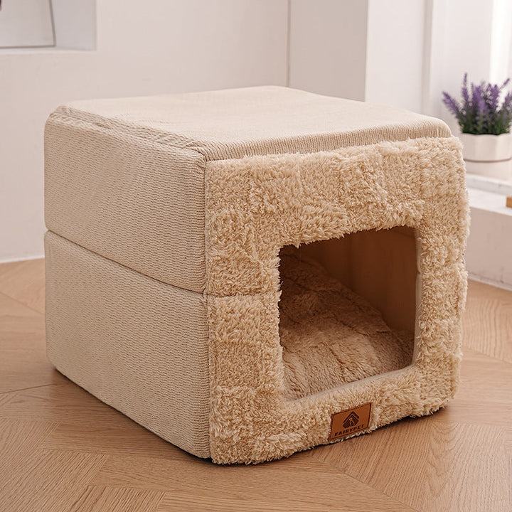 Modern Minimalist Cotton Fleece Square Foldable Cat Bed For Living Room &amp; Bedroom