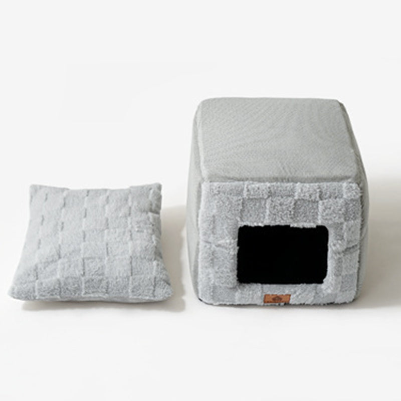 Modern Minimalist Cotton Fleece Square Foldable Cat Bed For Living Room &amp; Bedroom
