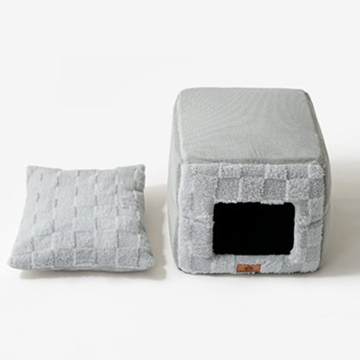 Modern Minimalist Cotton Fleece Square Foldable Cat Bed For Living Room &amp; Bedroom
