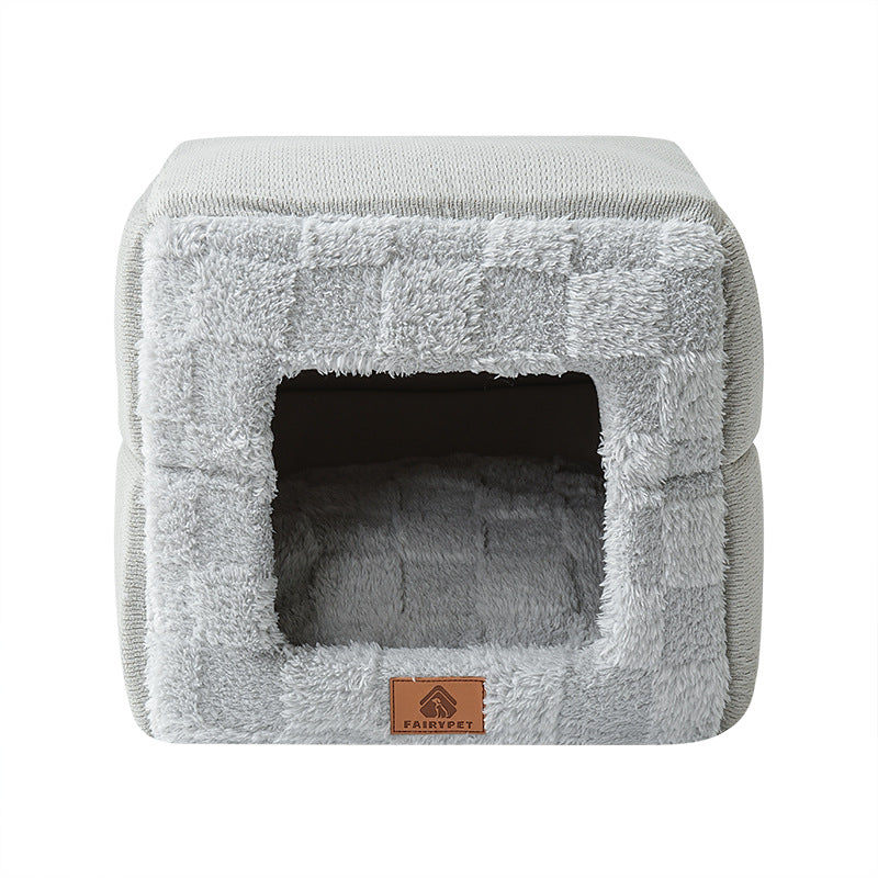 Modern Minimalist Cotton Fleece Square Foldable Cat Bed For Living Room &amp; Bedroom