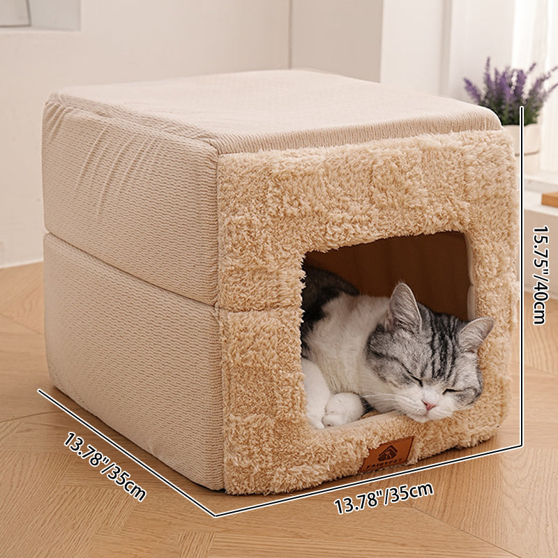Modern Minimalist Cotton Fleece Square Foldable Cat Bed For Living Room &amp; Bedroom