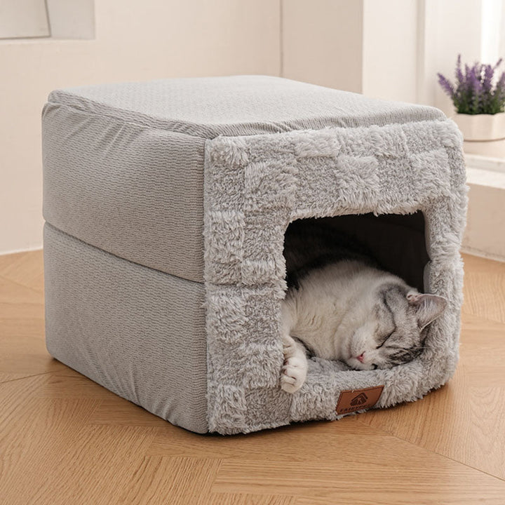 Modern Minimalist Cotton Fleece Square Foldable Cat Bed For Living Room &amp; Bedroom