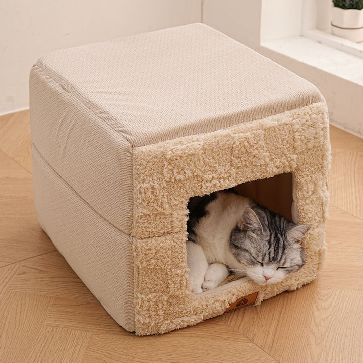 Modern Minimalist Cotton Fleece Square Foldable Cat Bed For Living Room &amp; Bedroom