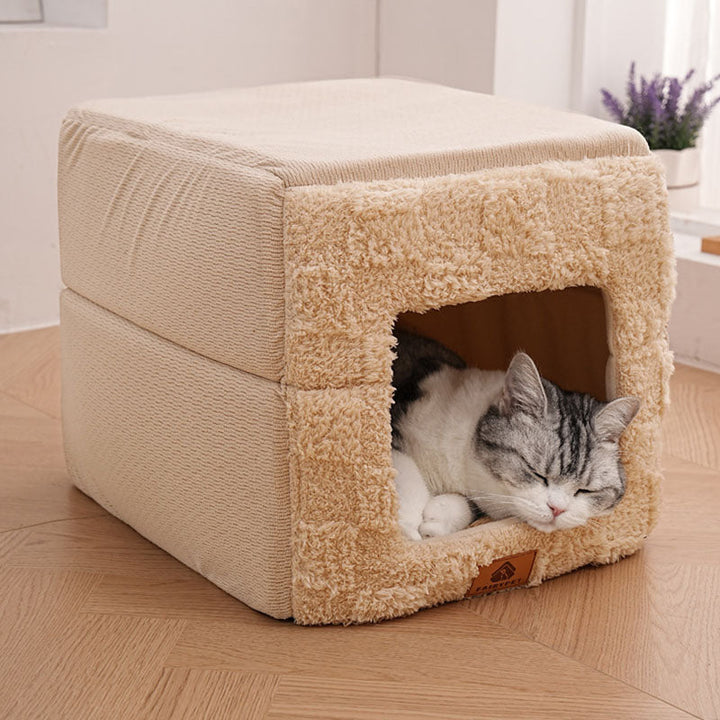 Modern Minimalist Cotton Fleece Square Foldable Cat Bed For Living Room &amp; Bedroom