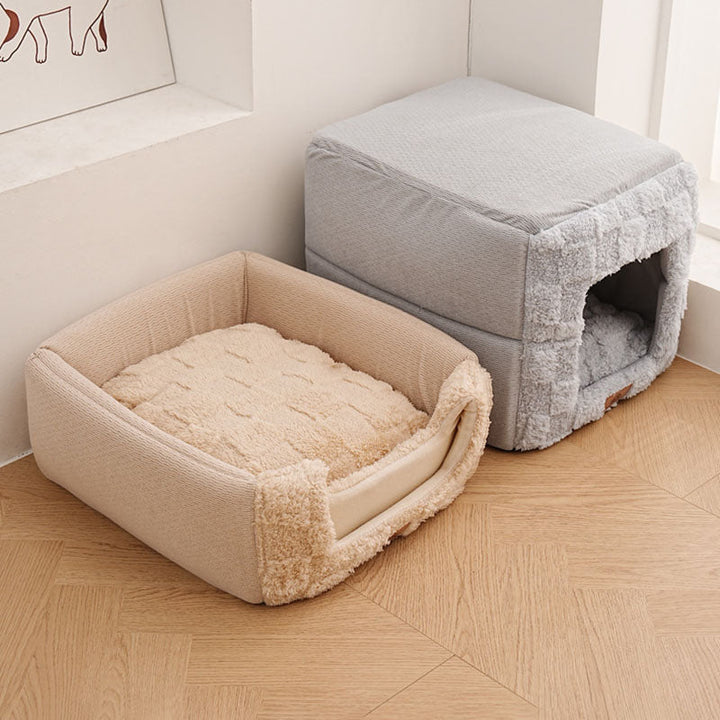 Modern Minimalist Cotton Fleece Square Foldable Cat Bed For Living Room &amp; Bedroom