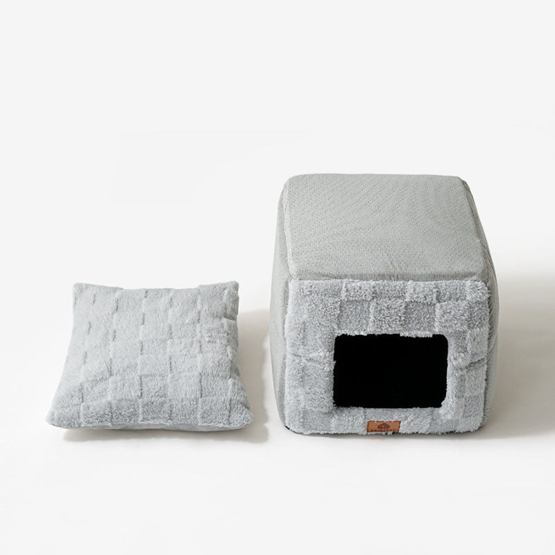Modern Minimalist Cotton Fleece Square Foldable Cat Bed For Living Room &amp; Bedroom